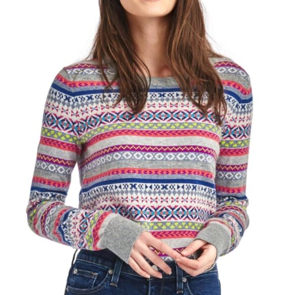 Gap Womens Small Merino Wool Multicolor Crew Neck Fair Isle Sweater - Picture 1 of 15